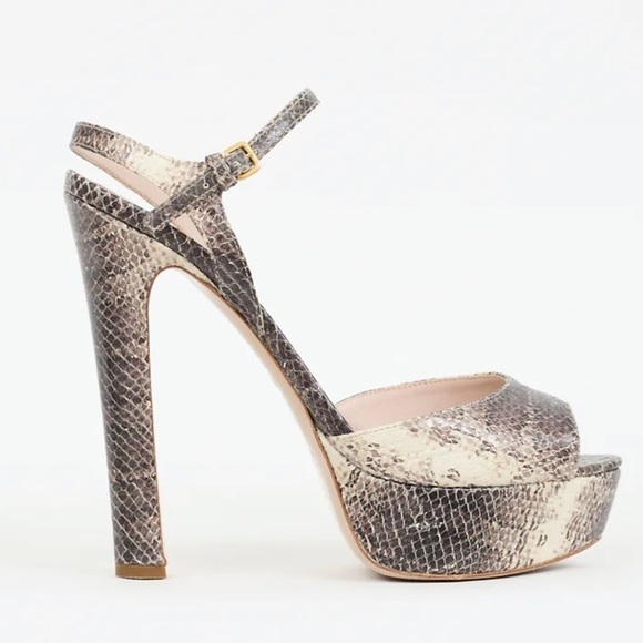 Miu Miu
Beige & Grey Embossed Leather Platform Heel - Picture 3 of 13